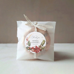 Rustic Pine Poinsettia Wedding Sticker