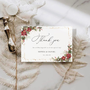 Rustic Pine Poinsettia Wedding Thank You Cards