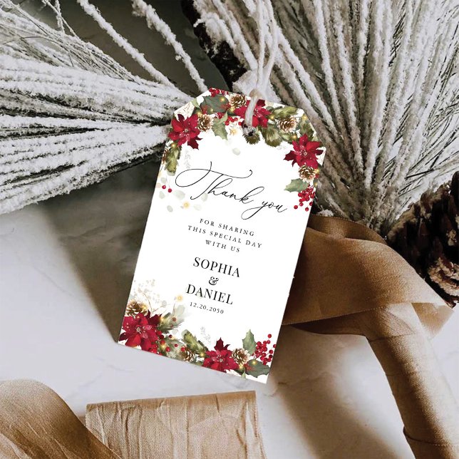 Rustic Pine Poinsettia Wedding Thank You Gift Tag (Creator Uploaded)