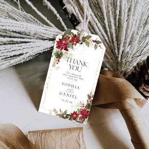 Rustic Pine Poinsettia Wedding Thank You Gift Tag