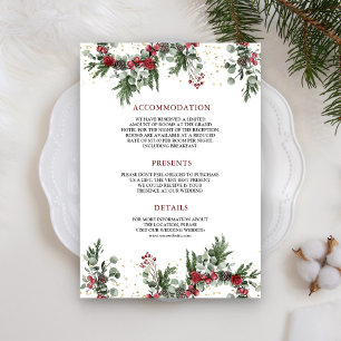 Rustic Pine Red Floral Christmas Wedding Details Enclosure Card