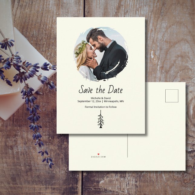 Rustic Pine Tree Boho Ivory Wedding Announcement Postcard (Creator Uploaded)