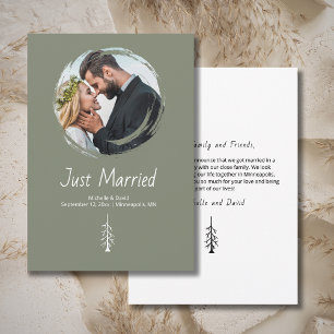 Rustic Pine Tree Boho Sage Casual Photo Wedding Announcement