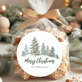 Rustic Pine Tree Christmas  Classic Round Sticker