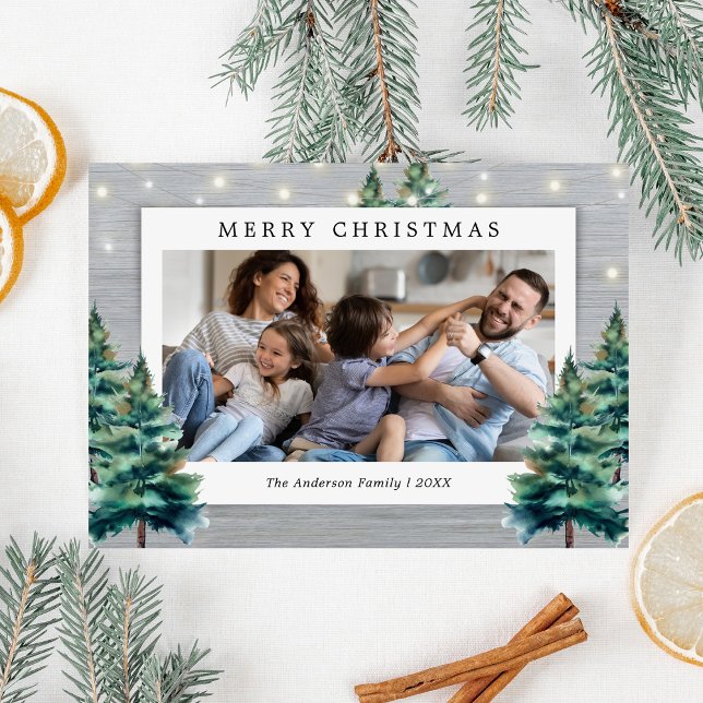 Rustic Pine Tree Family Photo Christmas Holiday Card (Creator Uploaded)