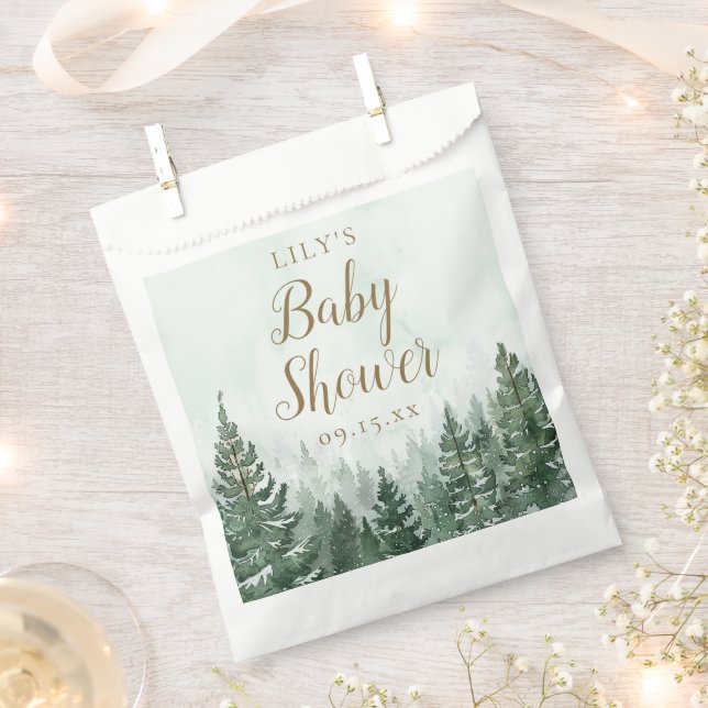 Rustic Pine Tree Forest Baby Shower Favour Bags (Clipped)