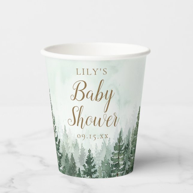 Rustic Pine Tree Forest Baby Shower Paper Cups (Front)