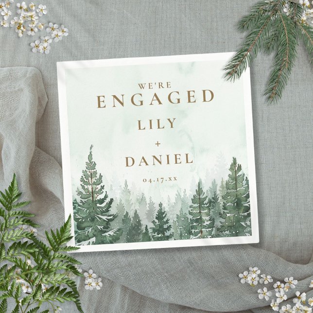 Rustic Pine Tree Forest Engagement Party Napkin (Rustic Pine Tree Forest Engagement Party Napkins)