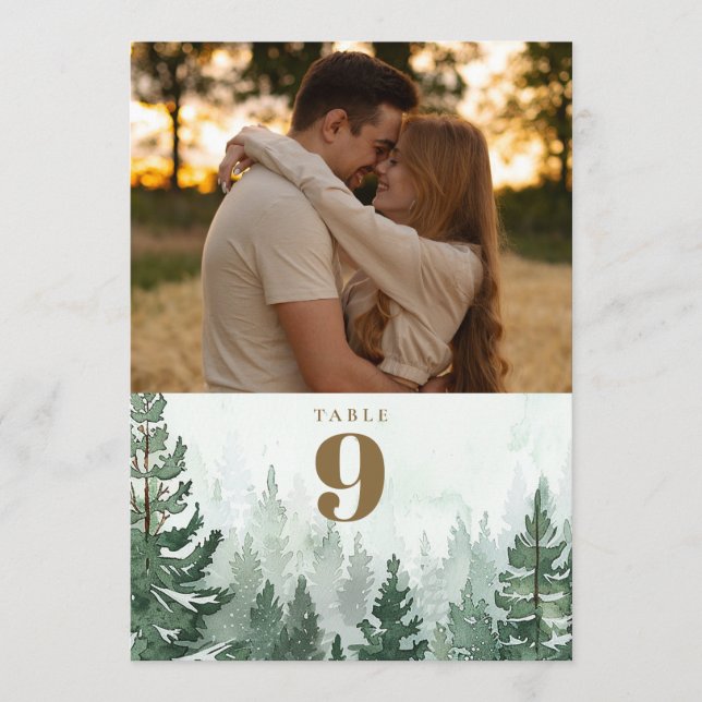 Rustic Pine Tree Forest Photo Table Number (Front)