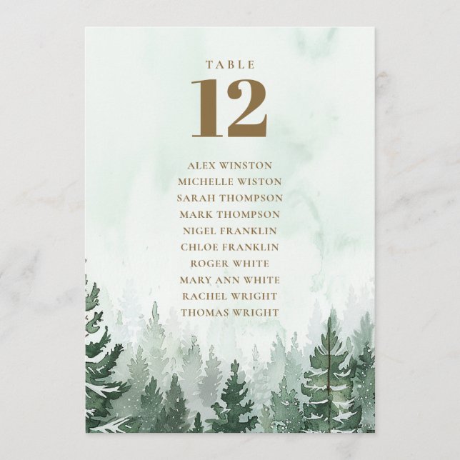 Rustic Pine Tree Forest Table Number Seating Chart (Front)