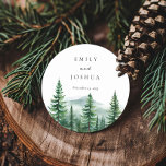 Rustic Pine Tree Forest Wedding Classic Round Sticker<br><div class="desc">Rustic Pine Tree Forest Wedding Classic Round Sticker</div>