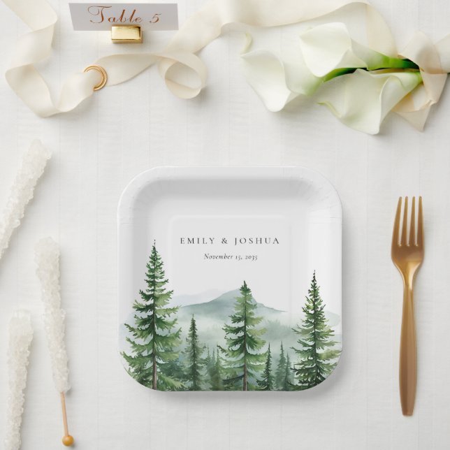 Rustic Pine Tree Forest Wedding Paper Plate (Wedding)