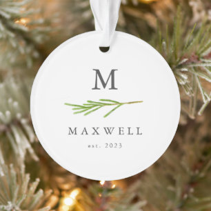 Rustic Pine Tree Leaves Monogram Christmas Ornament