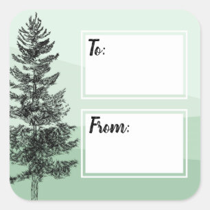 Rustic Pine Tree Mint Write-On To / From Gift Tag