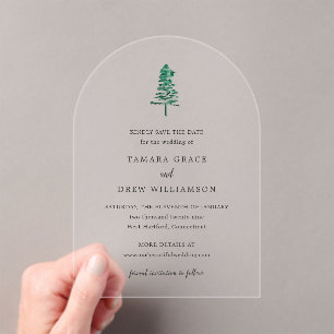 Rustic Pine Tree Modern Wedding Save the Date Acrylic Invitations