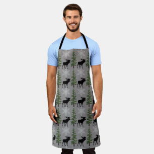 Rustic Pine Tree Moose All-Over Print Apron