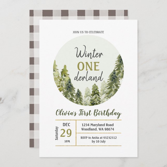 Rustic Pine Tree ONEderland Birthday invitation (Front/Back)