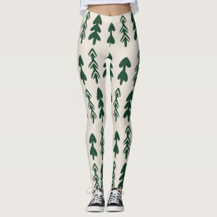 Rustic Pine Tree Pattern Cream & Green Leggings