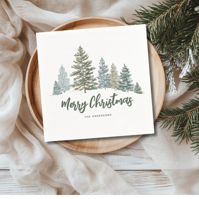Rustic Pine Tree Personalised Christmas  Napkin (Creator Uploaded)