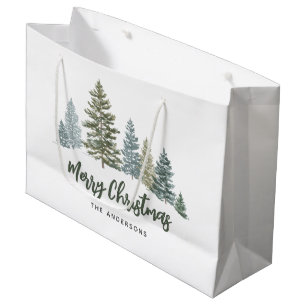 Rustic Pine Tree Personalized Christmas  Large Gift Bag