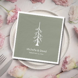 Rustic Pine Tree Sage Green Casual Wedding  Napkin