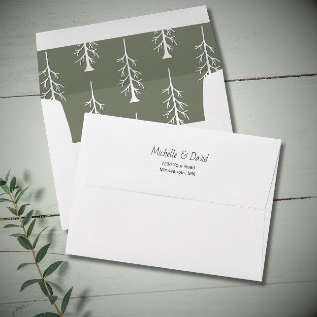 Rustic Pine Tree Sage Green Return Address Envelope (Creator Uploaded)