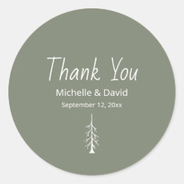 Rustic Pine Tree Sage Green Wedding Thank You Classic Round Sticker