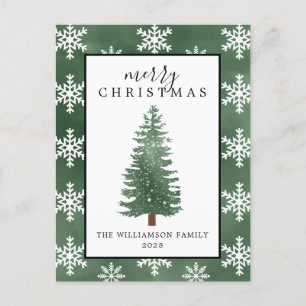 Rustic Pine Tree   Snowflakes Christmas Card 