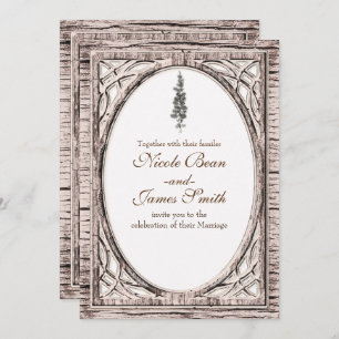 Rustic Pine Tree & White Wood Winter Wedding Invitation