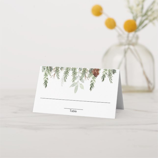 Rustic pine trees acorns winter Christmas  Place Card (Front)