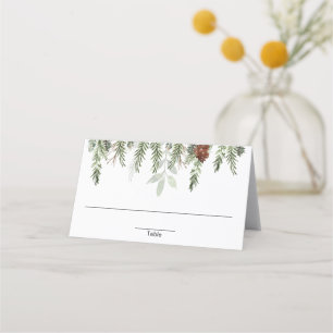 Rustic pine trees acorns winter Christmas Place Card