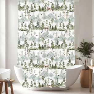 Rustic Pine Trees Deer Pattern Shower Curtain