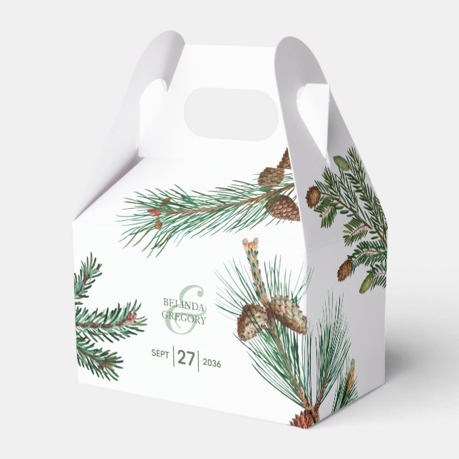 Rustic Pine Trees Forest Greenery Wedding Favour Box (Front Side)