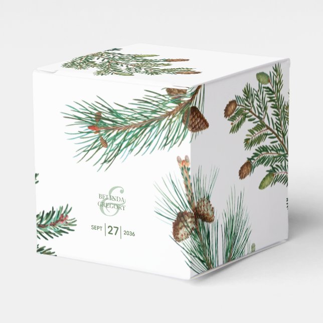 Rustic Pine Trees Forest Greenery Wedding Favour Box (Front Side)