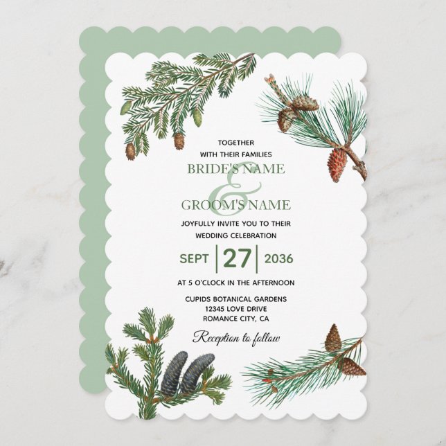 Rustic Pine Trees Forest Greenery Wedding Invitation (Front/Back)
