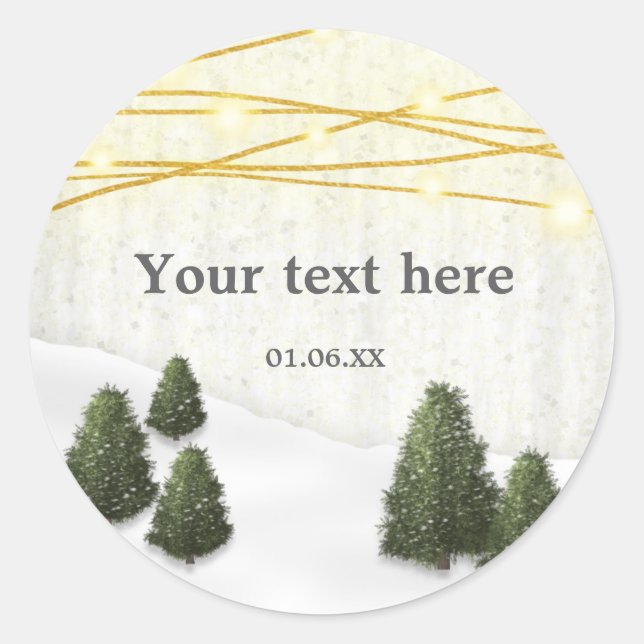 Rustic Pine Trees in Winter Wedding December Snow Classic Round Sticker (Front)
