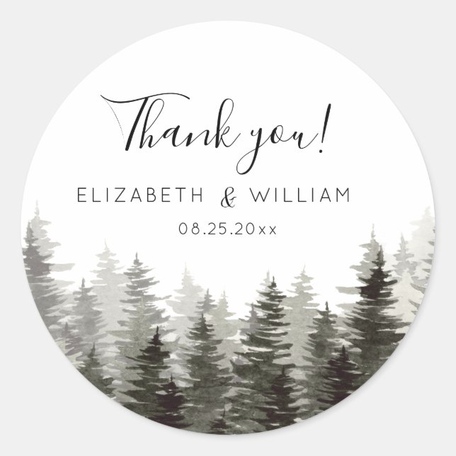 Rustic Pine Trees Wedding    Classic Round Sticker (Front)