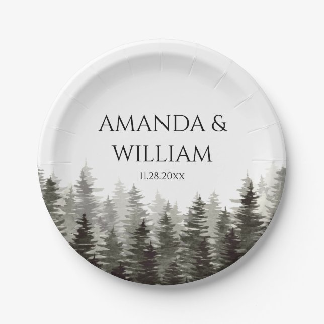 Rustic Pine Trees Wedding  Paper Plate (Front)