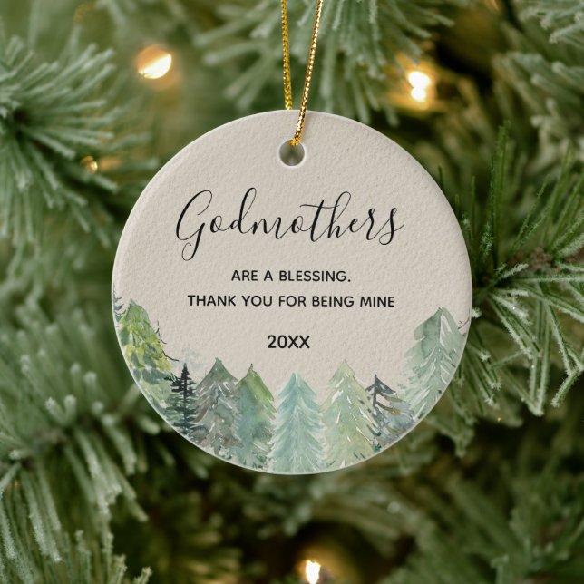 Rustic Pine Trees Winter Forest Godmothers Ceramic Tree Decoration (Tree)