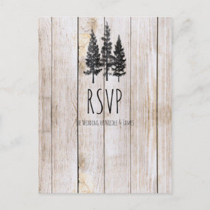 Rustic Pine Trees Wooden Simple Wedding RSVP Invitation Postcard