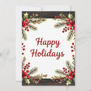 Rustic Pine Watercolor Photo Christmas Card 