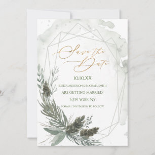 Rustic Pine Watercolor Save the Date Invitation