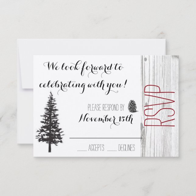 Rustic Pine Wedding RSVP Card (Front)