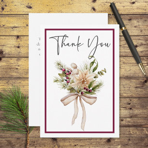 Rustic Pine Winter Bouquet Wedding Thank You Card