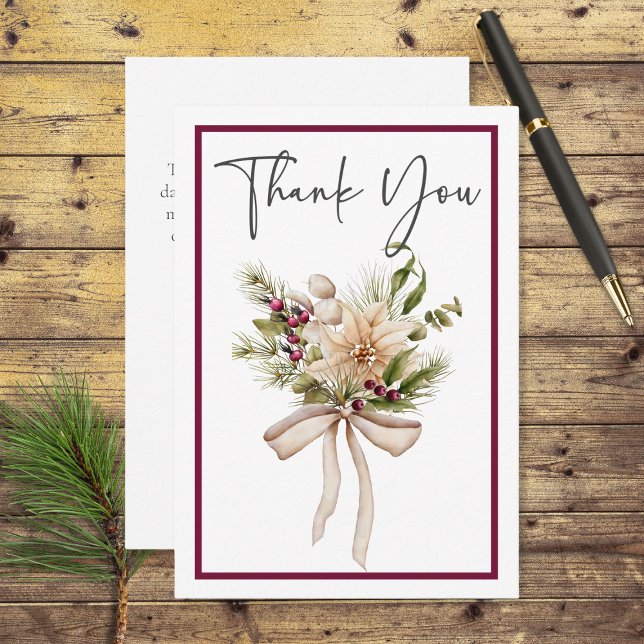 Rustic Pine Winter Bouquet Wedding Thank You Card (Creator Uploaded)