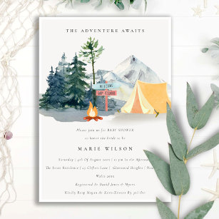 Rustic Pine Woods Camping Mountain Baby Shower Invitation