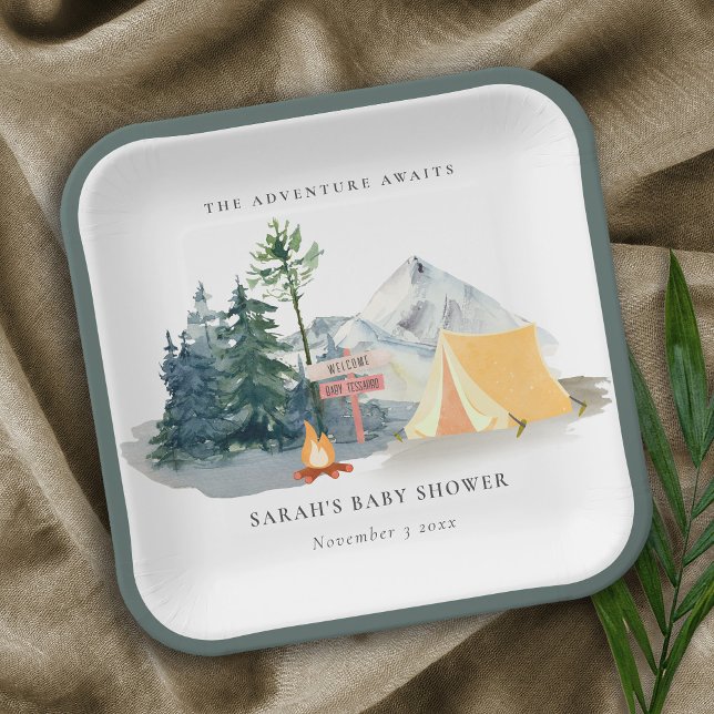 Rustic Pine Woods Camping Mountain Baby Shower Paper Plate (Creator Uploaded)