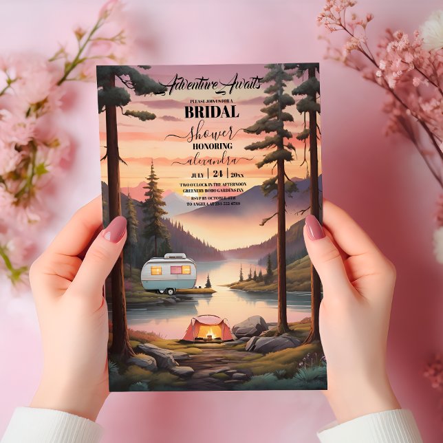 Rustic Pine Woods Camping Mountain Bridal Shower Invitation (Creator Uploaded)