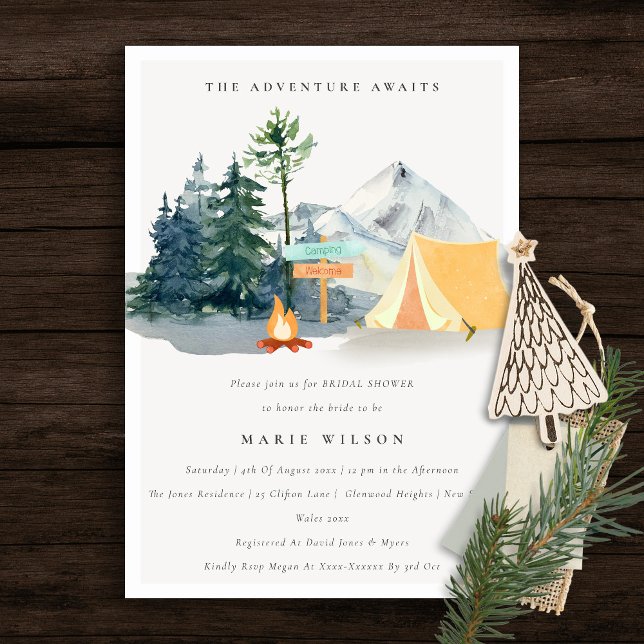 Rustic Pine Woods Camping Mountain Bridal Shower Invitation (Creator Uploaded)