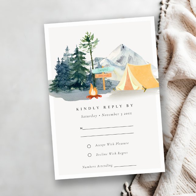 Rustic Pine Woods Camping Mountain Wedding  RSVP Card (Creator Uploaded)